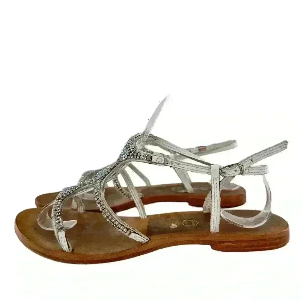Aldo womens sandals size 7 37.5 white leather gem gladiator vintage y2k